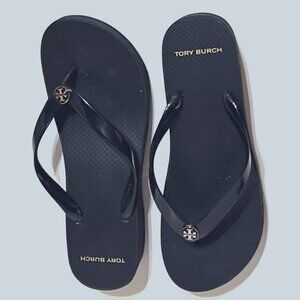 Tory Burch Black Cut Wedge Flip Flops